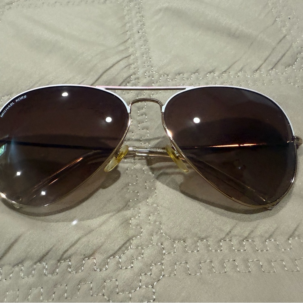 Michael Kors Gold Aviator Sunglasses with Brown Lenses